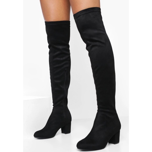 BooHoo Block Heel Stretch Knee High Boots - Picture 1 of 3